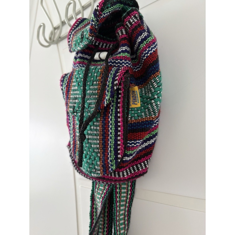Pinzon Mexican Backpack Small Artisan Boho Woven Colorful Green Hippie Bag